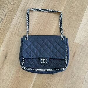Chanel - Quilted Leather Chain Around Flap Maxi Bag in Black